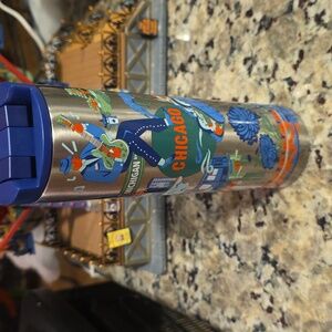 Starbucks Chicago Travel Mug with Blue and Orange Design *Read Description)